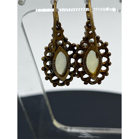 Renata 925 Thai Vermeil Opalite CZ Dangle Drop Earrings 4.5g - Picture 6 of 8